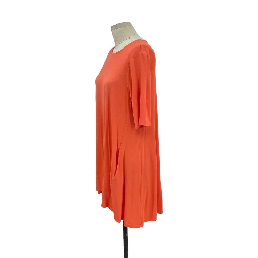 Eileen Fisher Orange Coral Short Sleeve Hi-Lo Swing Tunic Top Size Medium - Picture 5 of 10